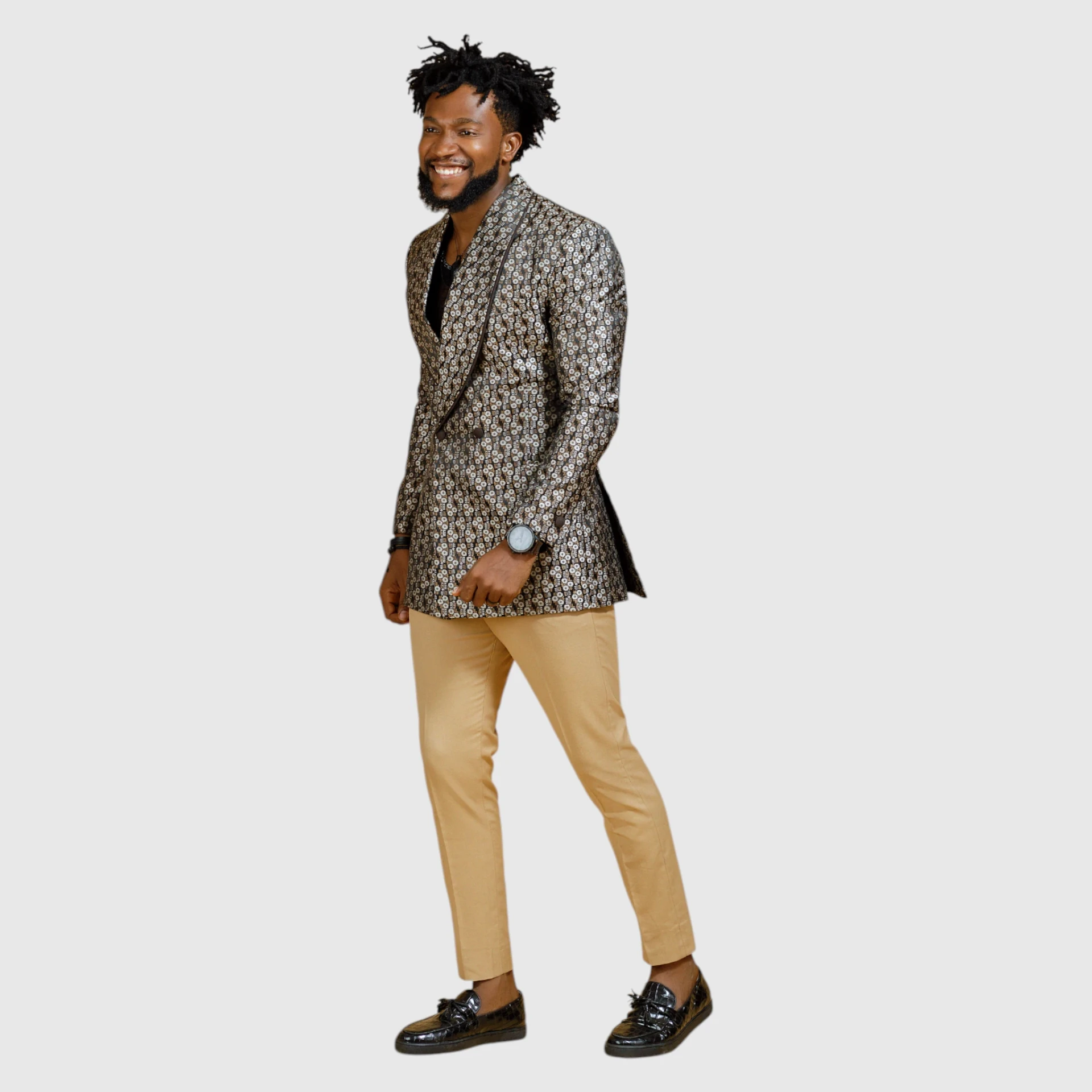 Flowery Pattern Blazer with Beige Pants — view 4