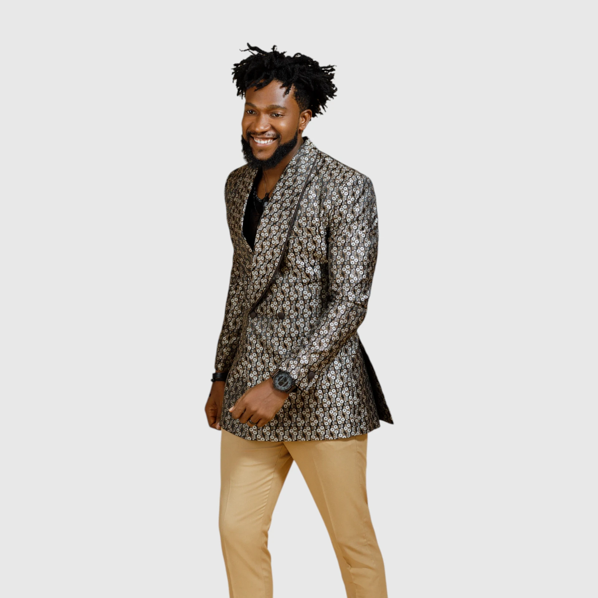 Flowery Pattern Blazer with Beige Pants — view 3